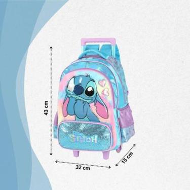 Imagem de Mochila Escolar Infantil de Rodinhas Stitch Azul 43cm - luxcel
