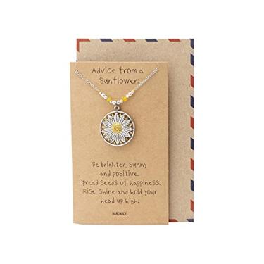 Imagem de Quan Jewelry Colar de girassol, cordão de corrente de máscara facial e broche com cartão de felicitações inspirador