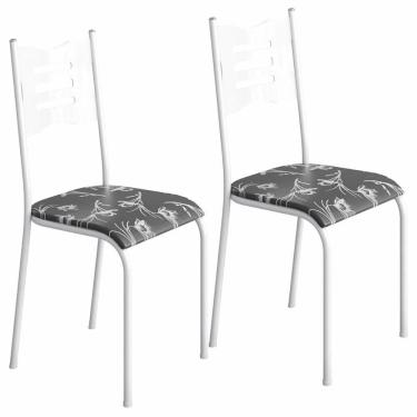 Imagem de Kit 2 Cadeiras 542 Sala Jantar Cozinha Pés Aço Tubular Floral Branco