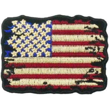 Imagem de Vintage Veteran Wold War Torn Bandeira dos EUA bordada com emblema envelhecido bandeira patriótica americana estilo antigo aplique militar uniforme militar motociclista colete