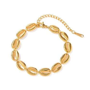 Imagem de Bracelete Aço Inoxidável Búzios Dourado Banhado Ouro 18K Delicado-Pulseira Feminina Aço Inox Cirúrgico Concha Fundo Mar Folheado Ouro18k Praia-Presente Feminino Ajustável Corrente Estensora Praiano Descontraído