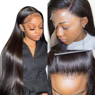 Imagem de Peruca frontal de renda BungiOl Straight Human Hair 13x4 180% de densi