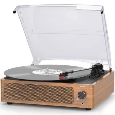 Imagem de Leitor de vinil retrô giratório Seasonlife de 3 velocidades sem fio