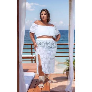 Imagem de SAIA Saída De Praia PLus Size saia longa arrastão de renda tamanho gra