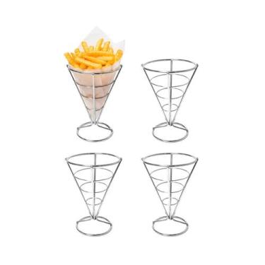 Imagem de Suporte Cone Fritas Servir Porçoes Petiscos Bar Aço Inox 4un - CASACHA