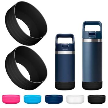 Imagem de Bluwing Bota de silicone com 2 peças para garrafa YETI Rambler Jr 350 ml e 18 ml, capa protetora de silicone para copo Owala de 340 g e garrafa Yeti Rambler (preta, 2 peças)