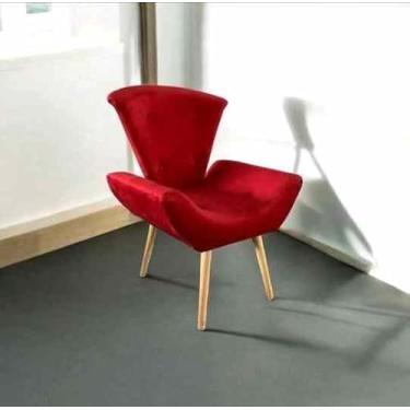 Imagem de Poltrona Decorativa Aveludada Canoa Luxo Confortável Pés Madeira Sala e Escritório (Vermelho)