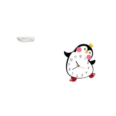 Imagem de Fenteer Organizador de Bandeja Retangular Nórdico para Penteadeira E Relógio de Parede de Madeira com Desenho de Pinguim, Decorativo, Adorável, Alimentado Por
