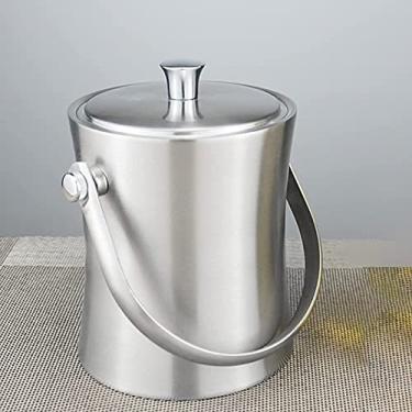 Imagem de Balde de gelo, balde isolado de aço inoxidável de camada dupla, conjunto incluindo tampa, pinças e coador, mantém o gelo frio e seco, ótimo para festas, bebidas frias, bar, cerveja gelada, champanhe e