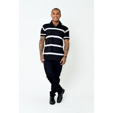 Imagem de Camisa Gola Polo Zek Masculina Listrada Slim - Camisaria Colombo, Pret