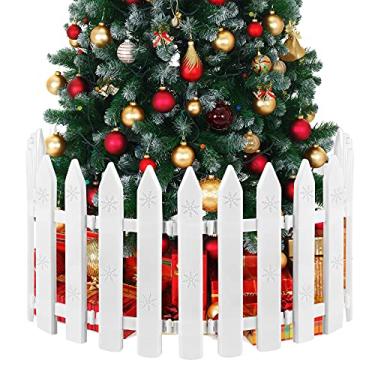 Imagem de MCEAST 16 peças de cercas de árvore de Natal branco borda de cerca de estacas 11,5 x 30,5 cm mini cercas decorativas de plástico barreira de árvore de Natal para cães crianças casa casamento fada jardim festa