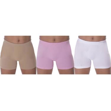 Imagem de Kit 3 Calcinhas Boxer Selene Sem Costura Infantil - Branco/Rosa/Bege