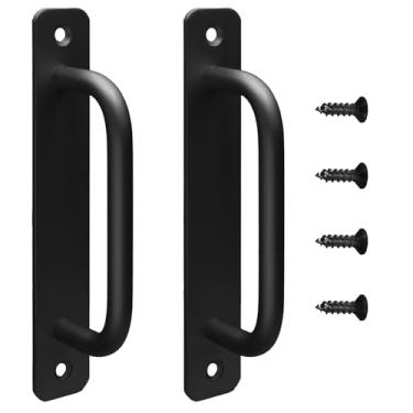 Imagem de Auvotuis Maçaneta de porta de celeiro central com furo de 128 mm/5 polegadas, puxador de portão de liga de alumínio, puxadores de porta de armário com placa para cozinha, armário, banheiro, armário