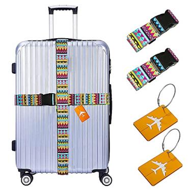 Imagem de CEPORASK Alças de bagagem para malas aprovadas pela TSA cinto de viagem personalizado Cinch Bolsa de bagagem de mão ajustável (boêmio)