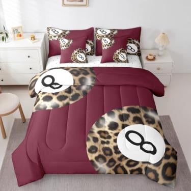 Imagem de Conjunto de edredom infantil com estampa de leopardo, solteiro, vintage, guepardo, decoração moderna para meninas e meninos, vermelho e marrom (2 fronhas + 2 fronhas + 2 fronhas)
