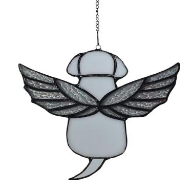 Imagem de Velasyart Memorial de asa de arco-íris de anjo de vitral para perda de cachorro, presente de luto de cachorro (branco)