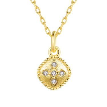Imagem de EFASHION Colar feminino com pingente de cruz e zircão incrustado delicado banhado a prata 925 ouro 14K retrô, Medium, Ouro, Zircônia cúbica