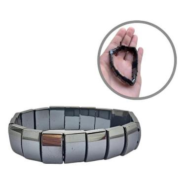 Imagem de kit 2 Pulseira Elástica Hematita Triangulo 8mm Pedra Bruta Natural - L