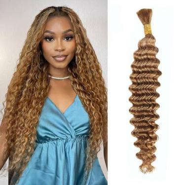 Imagem de Cabelo trançado humano Boopwine Blonde 55g 40cm Deep Wave