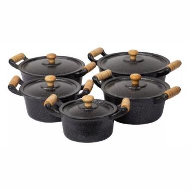 Imagem de Jogo De Panela Alumínio Fundido Batido Grosso Craqueado Preto 5 Peças 
