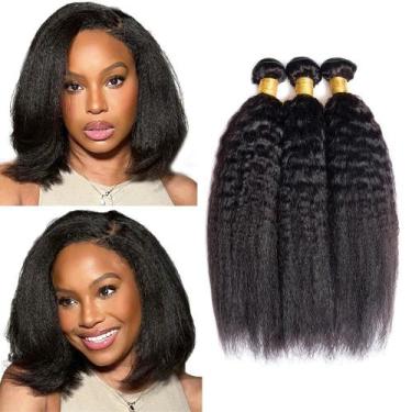 Imagem de Pacotes de cabelo Wuvusnm Kinky Straight Brazilian Remy 30cm 3x