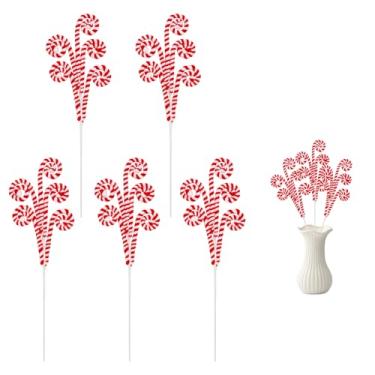 Imagem de 5 Peças de Decorações Natal em Formato Bengala Doce, Palitos de Árvore Festivos Enfeites Natal para Guirlanda Topo Árvore Enchimento Vaso e Decoração Festa Fim Ano (Vermelho e Branco)