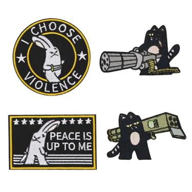 Imagem de 4 peças I Choose Violence Patches, remendos engraçados de moral de animais bordados apliques para mochilas, arreios de cães, jaquetas, chapéus, coletes