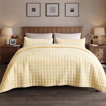 Imagem de Fleeco Conjunto de edredom king de veludo de dupla face atualizado, 274 cm x 243 cm, colcha ultramacia com 2 fronhas combinando, para todas as estações, bege