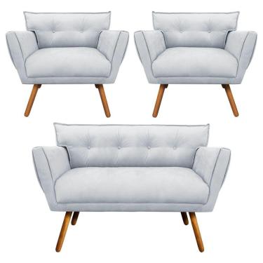 Imagem de Kit 01 Namoradeira E 02 Poltronas Anitta Suede Pés Palito