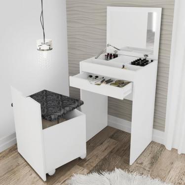 Imagem de Penteadeira Com Puff E Espelho Cr35020 Branco/Preto