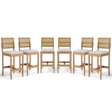 Imagem de Kit Com 6 Banqueta Milena Madeira Maciça Assento Estofado Encosto De T