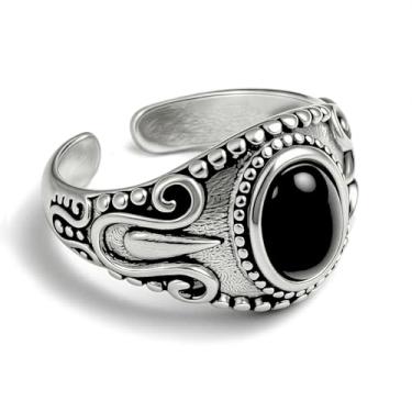 Imagem de Anel de pedra preta para mulheres e homens, anel preto gótico ajustável, joia vintage exclusiva