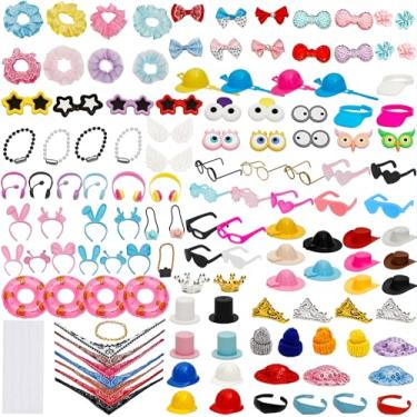 Imagem de 130 peças de acessórios de pato de borracha, decorações, mini pato, acessórios faça você mesmo, chapéus de vaqueira, colares, óculos, fones de ouvido, anel de natação para aniversário, chá de bebê