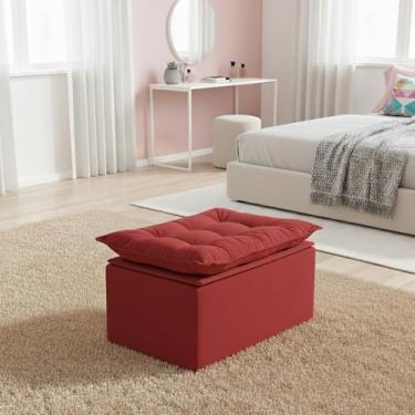 Imagem de Puff Baú Retrô Armazenamento - Puff Banco com Tampa e Revestimento Suede, Apoio para Pés e Assento (VERELHO)