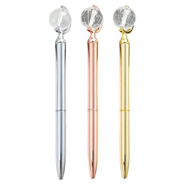 Imagem de U Scinan 3 canetas esferográficas de metal com grande diamante/cristal material de escritório para presente tinta preta, função de ampliação (3 peças - ouro rosa dourado prata)