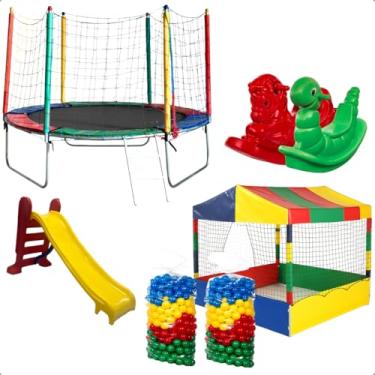 Imagem de Kit Diversão Total Cama Elástica 2,30m Piscina de Bolinhas 1,50m com 1000 Bolinhas Escorregador Médio 2 Gangorra 1 Lugar