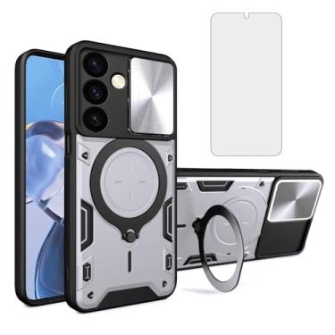 Imagem de Asuwish Capa de telefone para Samsung Galaxy S24 5G capa magnética para câmera deslizante com protetor de tela de vidro temperado e suporte de anel acessórios para celular híbrido fino S 24 24S GS24
