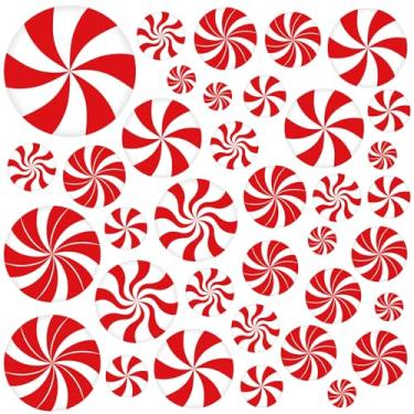 Imagem de 36 peças de adesivos de Natal de hortelã-pimenta, decalques de doces de parede de janela de chão para decorações de Natal Candyland Winter Holiday Party