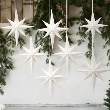 Imagem de 6 peças de enfeite de árvore de Natal estrela de Belém 28 cm, 8 pontas, estrela de papel, decoração pendurada, presépio de estrelas de Belém, enfeite de árvore de anjo para presente para Natal, Ano