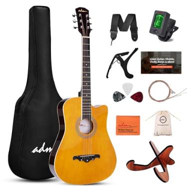 Imagem de ADM Conjunto de violão acústico de 96,5 cm para iniciantes e adultos com aulas on-line, conjunto de guitarra Acustica Cutaway Wood Acustica, pacote com bolsa de apresentação, alça, cordas de aço