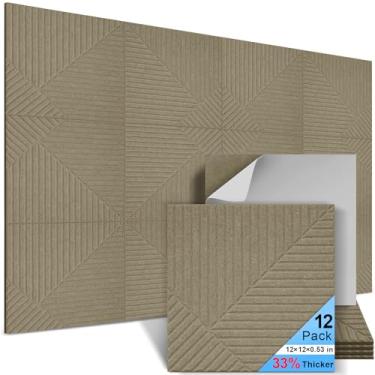 Imagem de AUSLET Pacote com 12 painéis acústicos de parede autoadesivos, painéis acústicos decorativos de 30,5 x 30,5 x 1,3 cm, painéis de parede à prova de som para estúdio, casa e sala de estar, poliéster