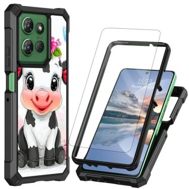 Imagem de HEAKIERG Capa para celular Motorola Moto G 5G 2025 de 6,7 polegadas com 1 * protetor de tela, capa híbrida de camada dupla à prova de choque durável com quatro cantos, flor de vaca