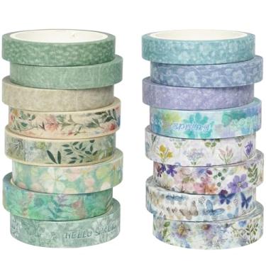 Imagem de YUBX Conjunto de fita Washi Spring com 16 rolos de flores estampadas, fitas adesivas decorativas verdes para artes, artesanato DIY, diários, agendas, scrapbook, embrulho