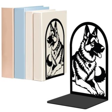Imagem de WADORN 1 par de suportes de livros decorativos de metal pastor alemão para prateleiras, terminais de livros resistentes, moderno, antiderrapante, suporte de livros, rolhas pretas de suporte de livros