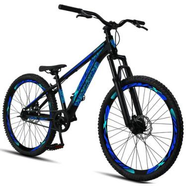 Imagem de Bicicleta Aro 26 Freeride X-rew Freios A Disco Coroa Única, Preto, Azu