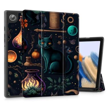 Imagem de Tuiklol Capa para Samsung Galaxy Tab A9 de 8,7 polegadas, modelo lançado em 2023 (SM-X110/X115/X117), capa rígida protetora de TPU fino para despertar/hibernar automático para Galaxy Tab A9, gato bruxo
