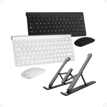 Imagem de Kit Teclado e Mouse Sem Fio com Suporte Ajustável para Notebook 2.4G USB, Slim Ergonômico e Portátil Conforto e Produtividade para Home Office e Estudos Enviado na Cor Prata ou Preto