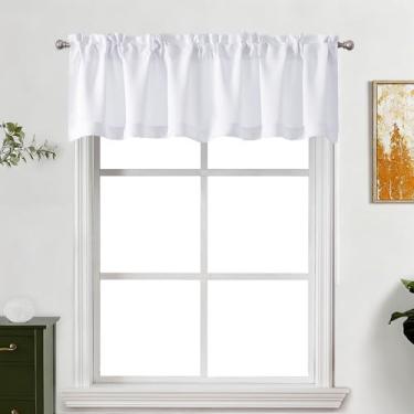 Imagem de Lecloud Saia branca pura para janelas de 40 cm de comprimento, cortinas curtas de privacidade com filtragem de luz sobre a pia, cortinas de decoração de casa moderna para quarto, banheiro, lavanderia