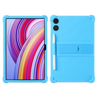 Imagem de QYiiD Capa para tablet Xiaomi Redmi Pad Pro/Xiaomi Poco Pad 2024 de 12,1 polegadas, capa protetora dobrável de silicone leve para crianças, proteção contra choque macio para, azul claro