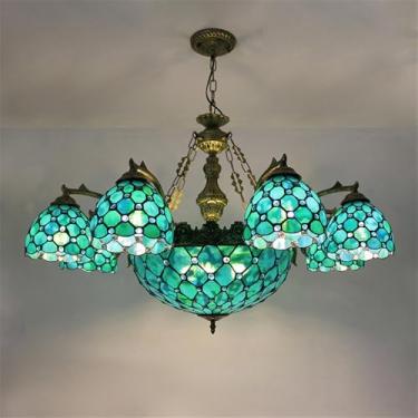 Imagem de Lustre retrô americano de luxo com LED, criativo e elegante, para sala de estar, restaurante, quarto, casa de campo, hotel, café ou bar, com luminária pendente de vidro colorido (B 8 lâmpada